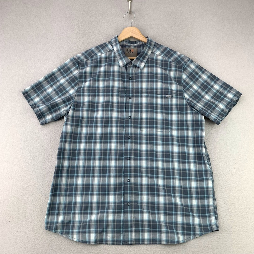 5.11‎ Tactical Covert Button Up Shirt Mens Large Blue Short Sleeve Plaid Snap